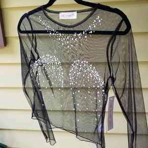 Sheer Sequin Black Crop Top